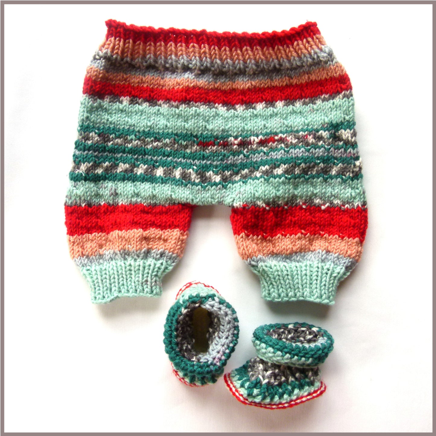 Hand-Knitted Baby Trousers & Bootie Set