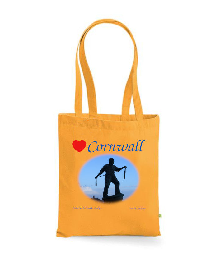 Love Cornwall Tote Bag, Long Handled Shopper, printed with images of Cornish seascapes, landscapes, historic sites, natural features