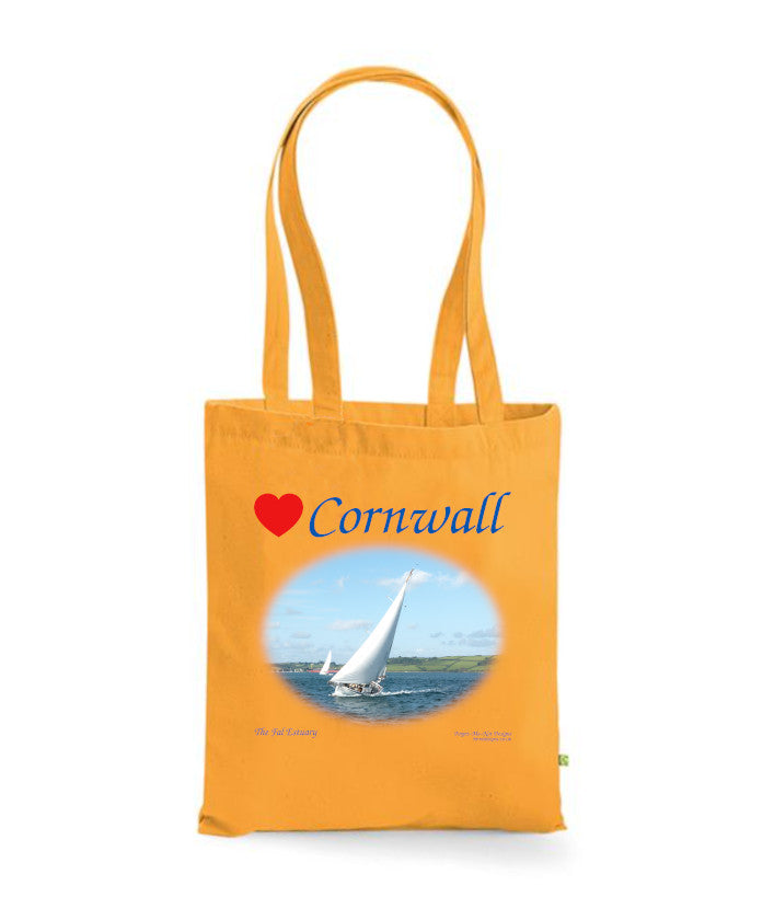 Love Cornwall Tote Bag, Long Handled Shopper, printed with images of Cornish seascapes, landscapes, historic sites, natural features