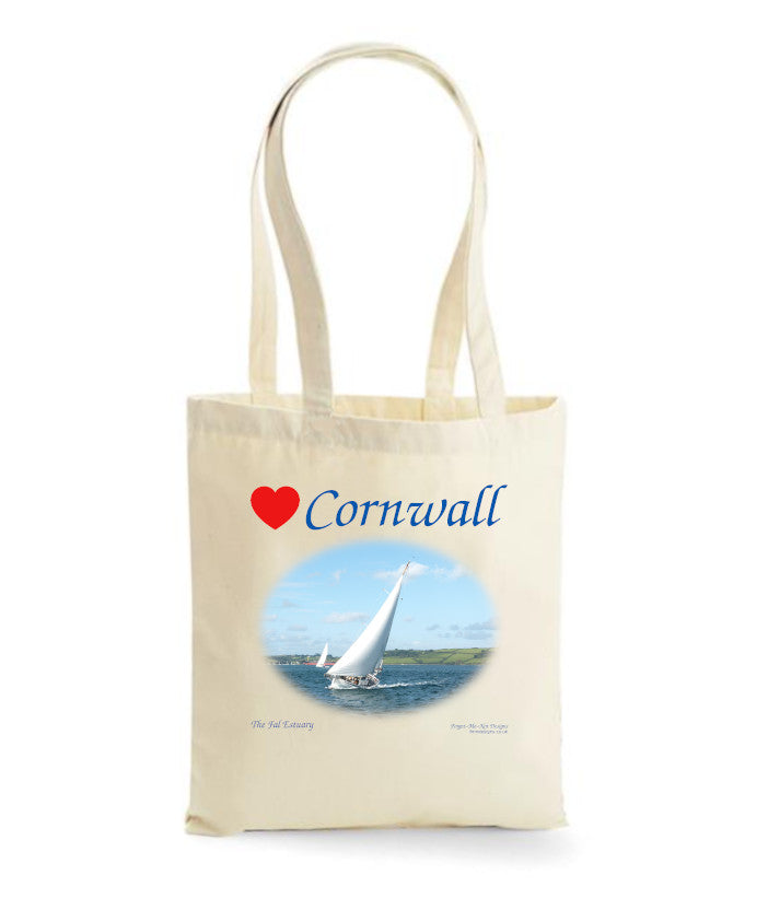 Love Cornwall Tote Bag, Long Handled Shopper, printed with images of Cornish seascapes, landscapes, historic sites, natural features