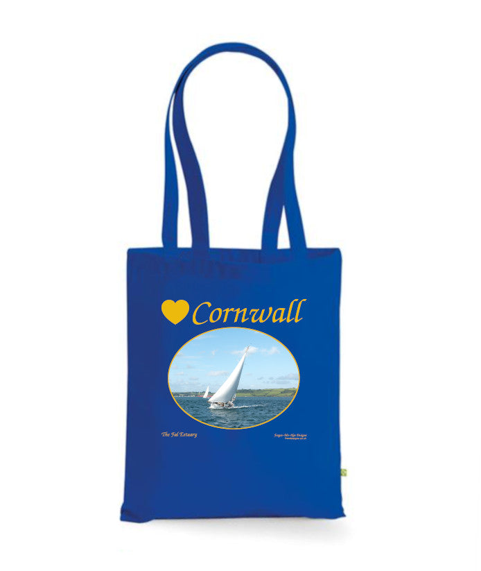 Love Cornwall Tote Bag, Long Handled Shopper, printed with images of Cornish seascapes, landscapes, historic sites, natural features