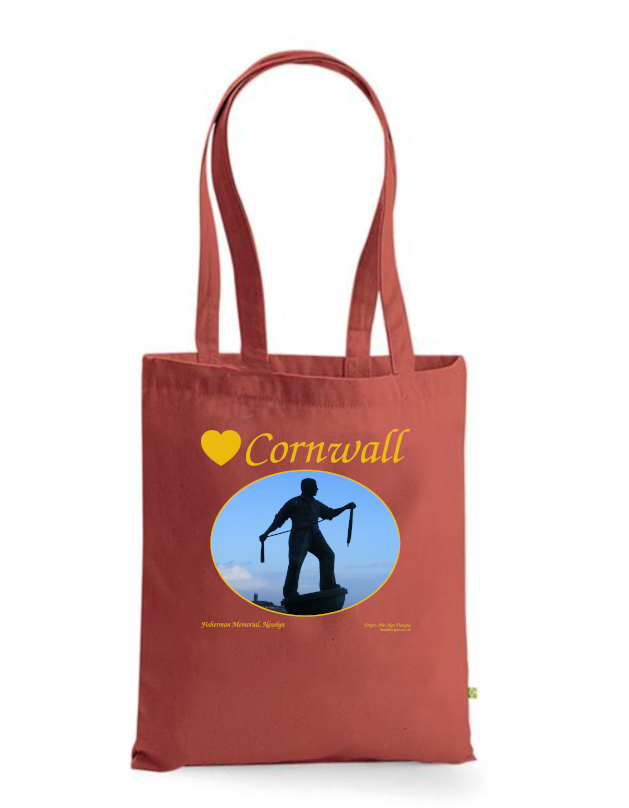 Love Cornwall Tote Bag, Long Handled Shopper, printed with images of Cornish seascapes, landscapes, historic sites, natural features