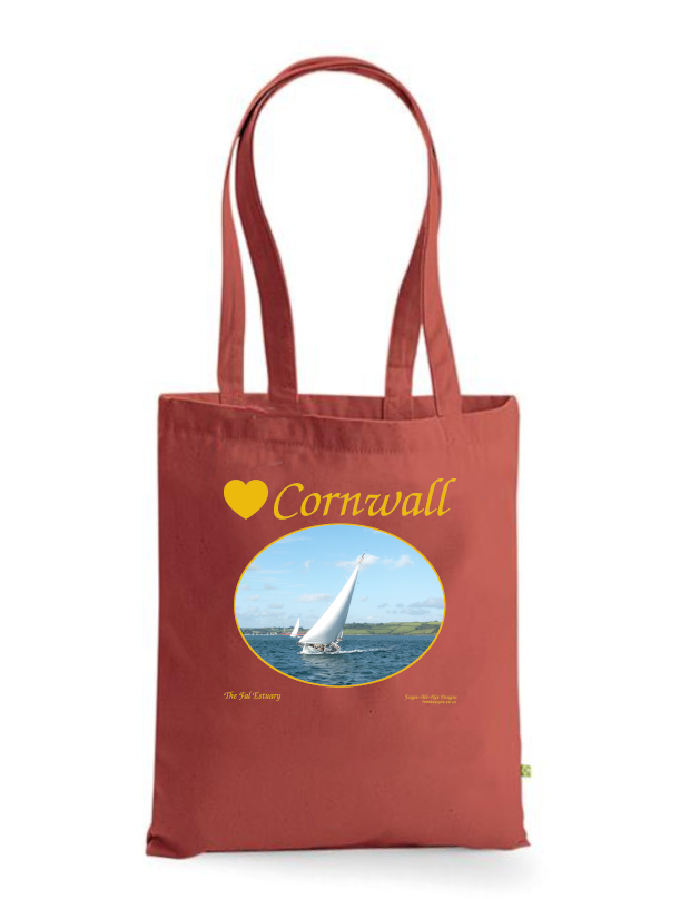 Love Cornwall Tote Bag, Long Handled Shopper, printed with images of Cornish seascapes, landscapes, historic sites, natural features