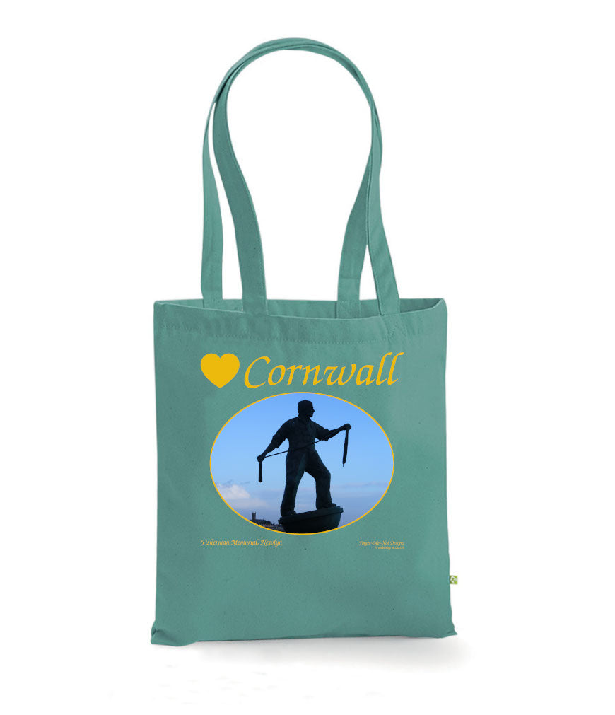 Love Cornwall Tote Bag, Long Handled Shopper, printed with images of Cornish seascapes, landscapes, historic sites, natural features