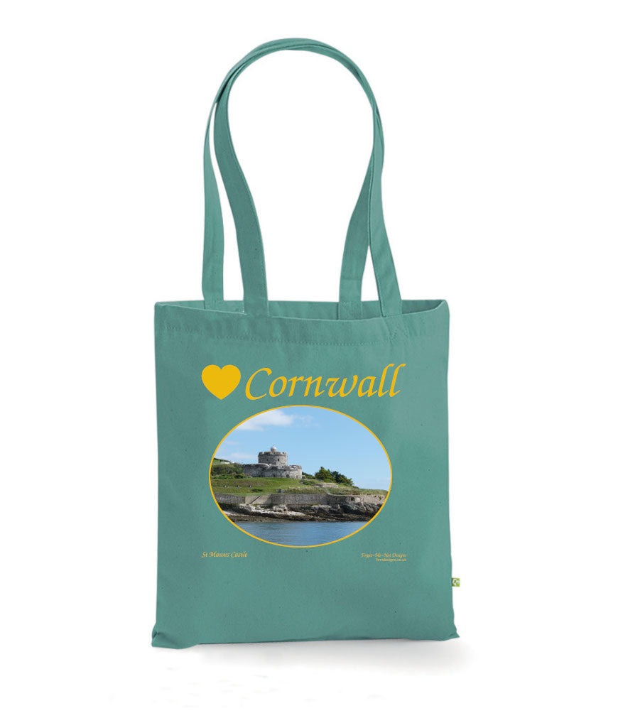 Love Cornwall Tote Bag, Long Handled Shopper, printed with images of Cornish seascapes, landscapes, historic sites, natural features