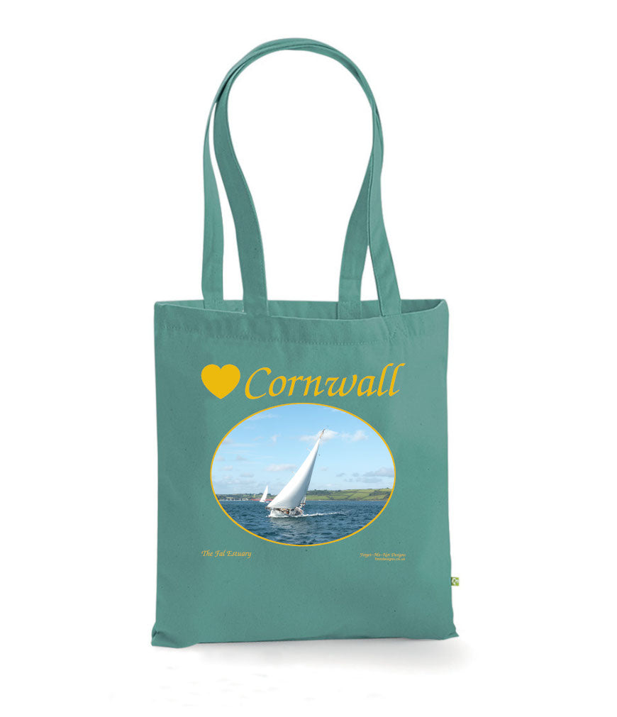 Love Cornwall Tote Bag, Long Handled Shopper, printed with images of Cornish seascapes, landscapes, historic sites, natural features