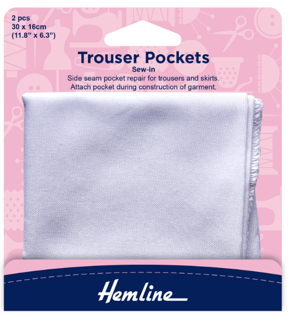 Pockets for trousers and skirts. 100% cotton