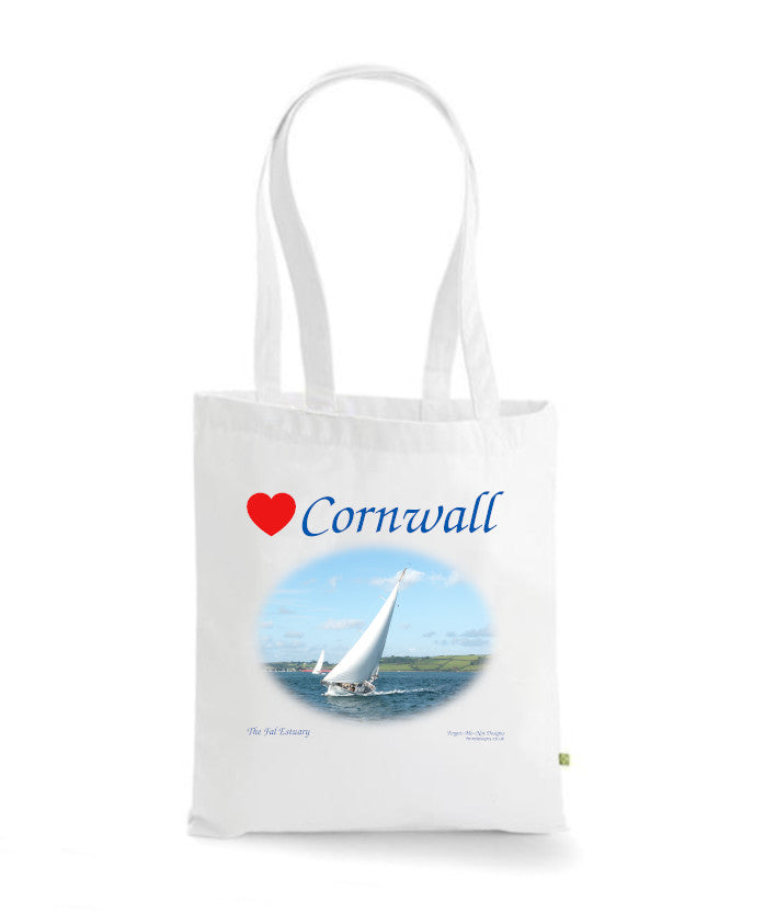 Love Cornwall Tote Bag, Long Handled Shopper, printed with images of Cornish seascapes, landscapes, historic sites, natural features