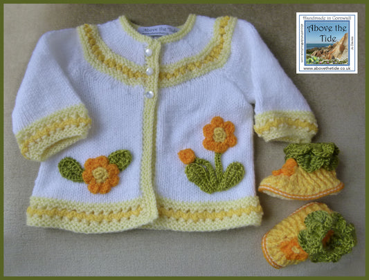Orange Flowers Matinee Jacket and Bootie Set