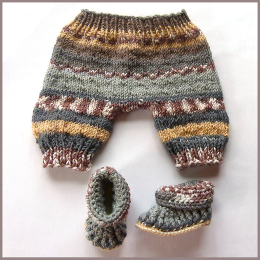 Hand-Knitted Baby Trousers & Bootie Set