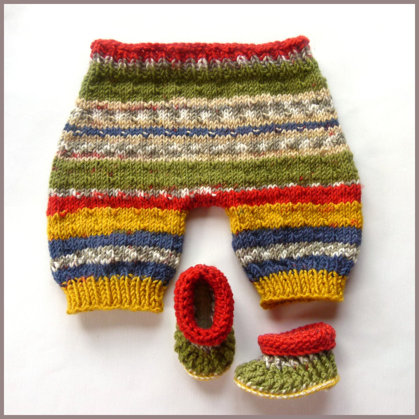 Hand-Knitted Baby Trousers & Bootie Set