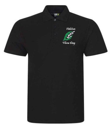Flora Day polo shirt embroidered with Lily of the Valley emblem